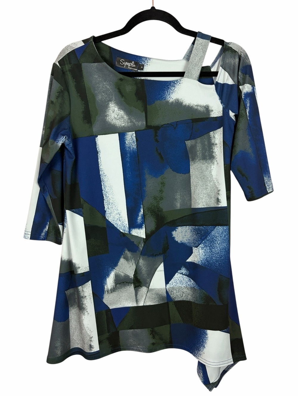 Sympli Canada Abstract Asymmetrical Tunic Top Blue Green Size 6